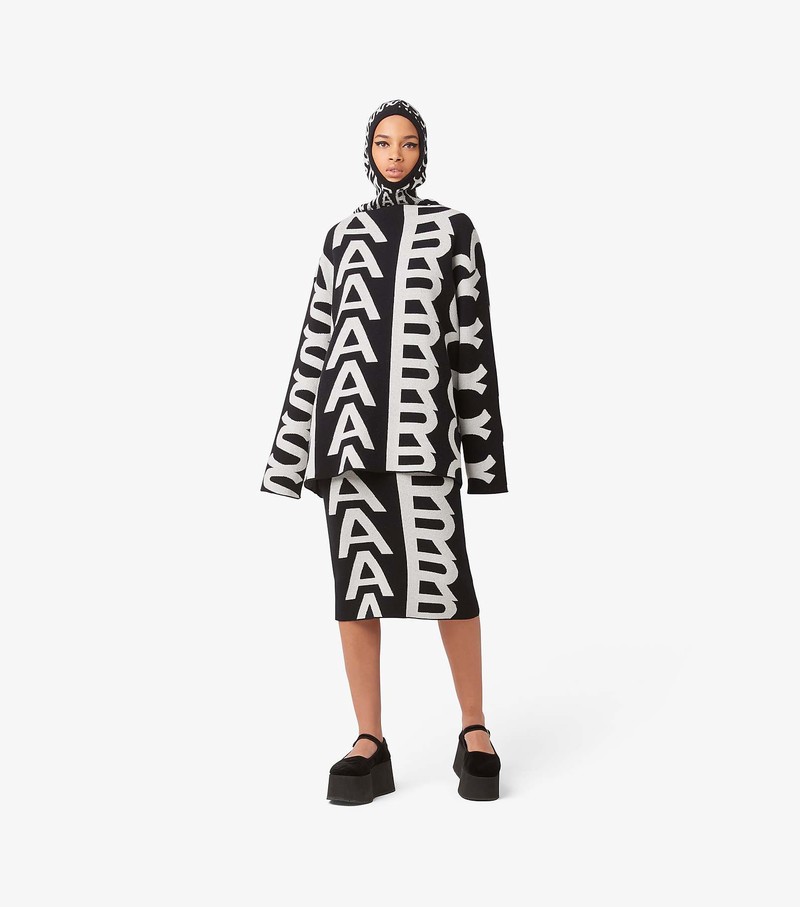 Women's Marc Jacobs Monogram Oversized Knit Jumper Sweater Black / White | UAE-128064