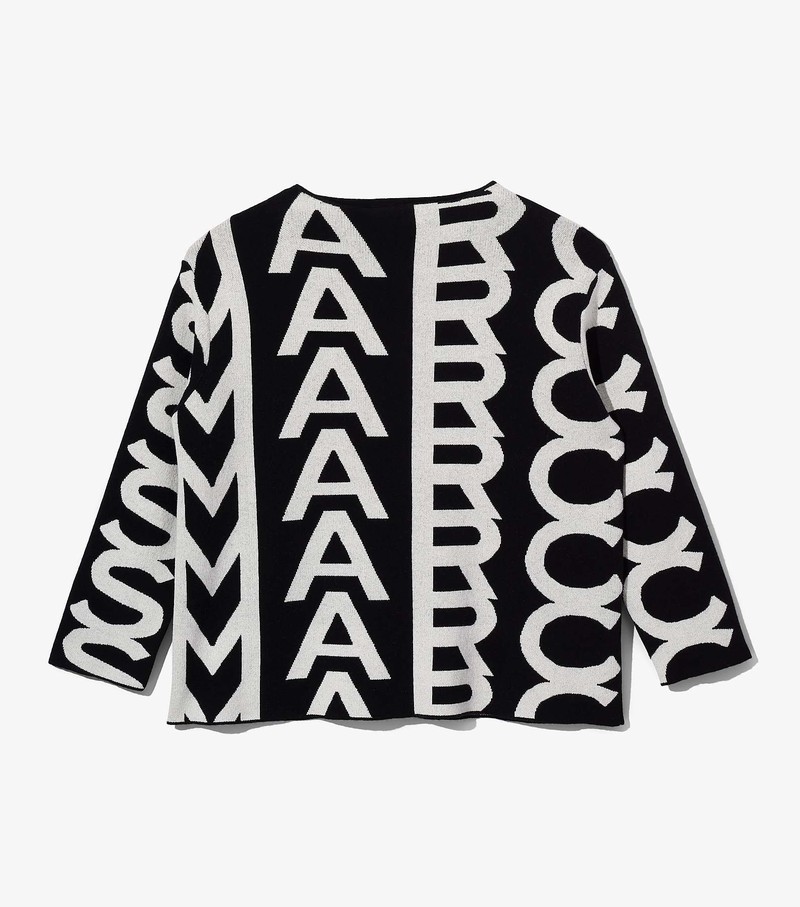 Women\'s Marc Jacobs Monogram Oversized Knit Jumper Sweater Black / White | UAE-128064