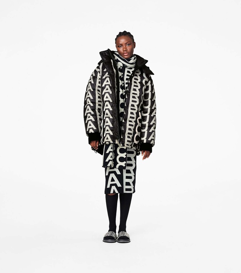 Women's Marc Jacobs Monogram Oversized Puffer Jackets Black / White | UAE-153698