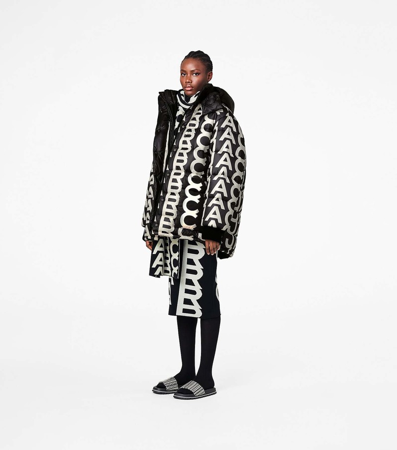 Women's Marc Jacobs Monogram Oversized Puffer Jackets Black / White | UAE-153698