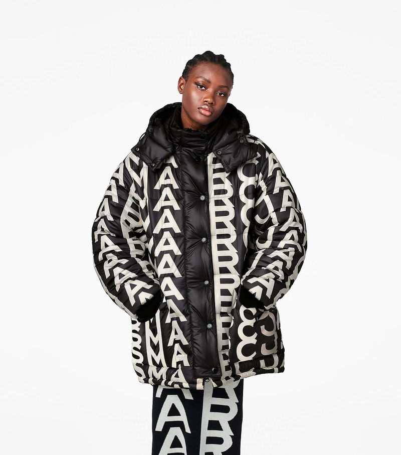 Women's Marc Jacobs Monogram Oversized Puffer Jackets Black / White | UAE-153698