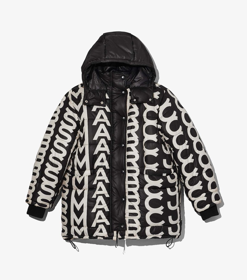 Women\'s Marc Jacobs Monogram Oversized Puffer Jackets Black / White | UAE-153698