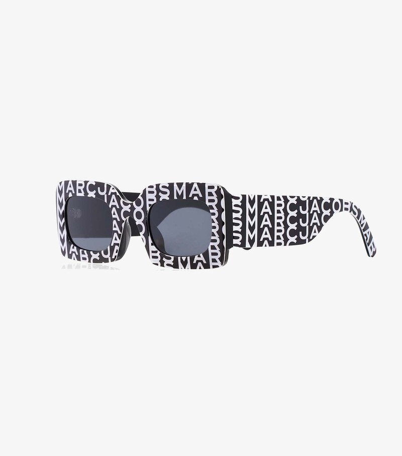 Women\'s Marc Jacobs Monogram Rectangular Sunglasses Black / White | UAE-650794