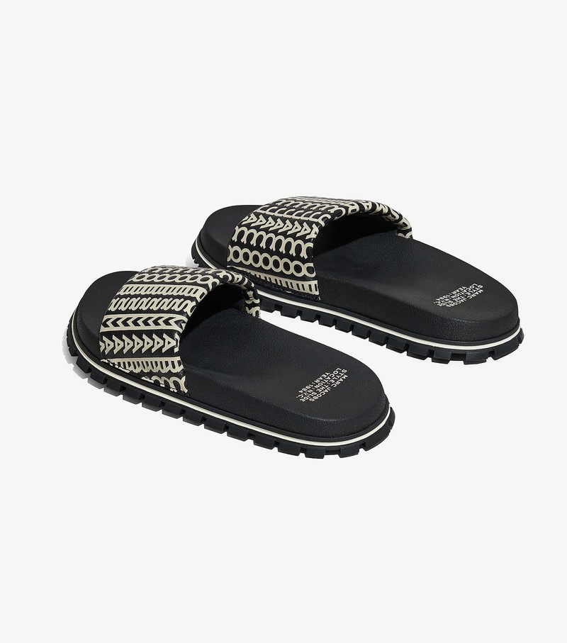 Women's Marc Jacobs Monogram Sandals Black / White | UAE-384610