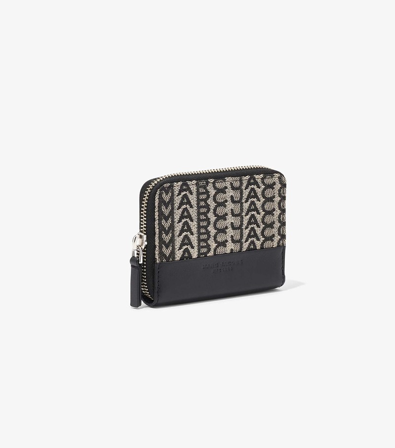 Women's Marc Jacobs Monogram Zip Around Small Wallets Black / White | UAE-356814