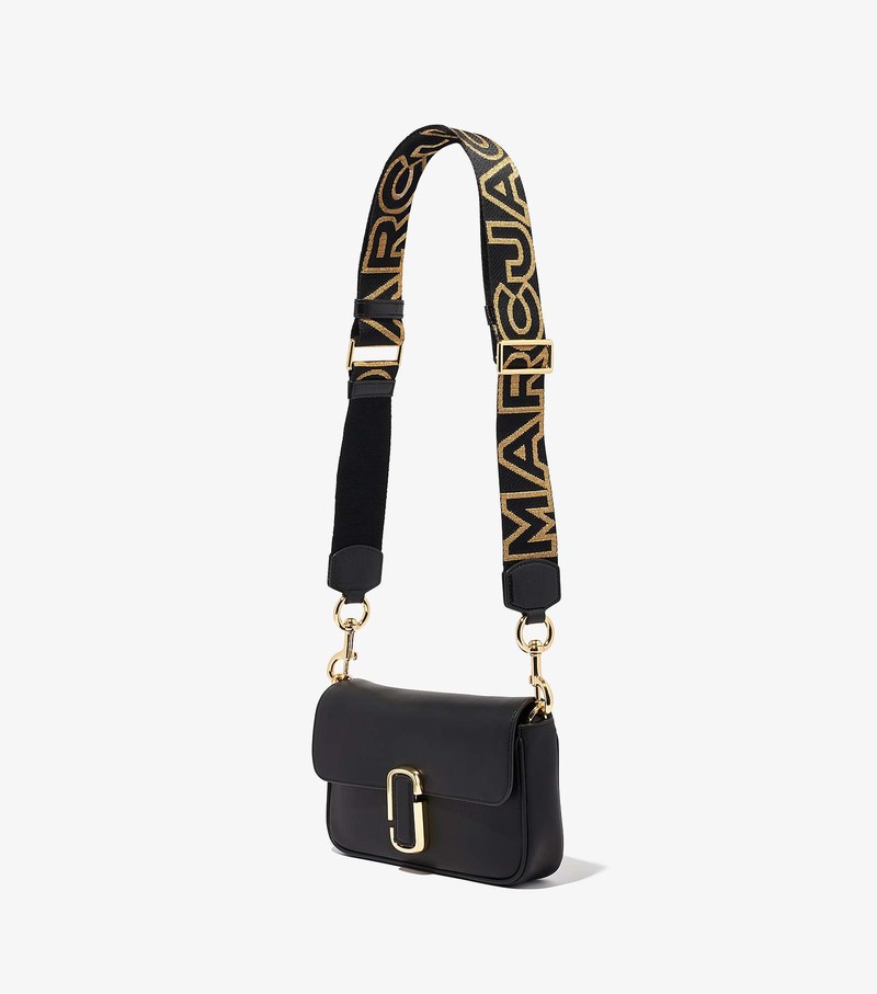 Women's Marc Jacobs Outline Logo Webbing Strap Bag Accessories Black / Gold | UAE-408927