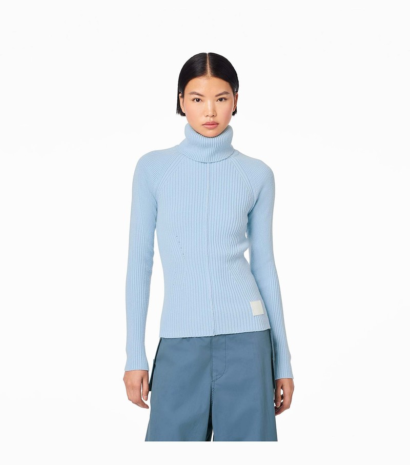 Women's Marc Jacobs Ribbed Turtleneck Sweater Blue | UAE-658413