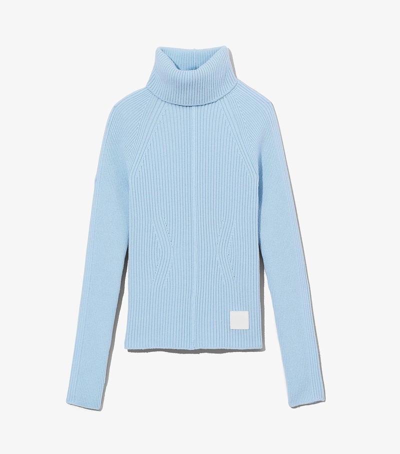 Women\'s Marc Jacobs Ribbed Turtleneck Sweater Blue | UAE-658413