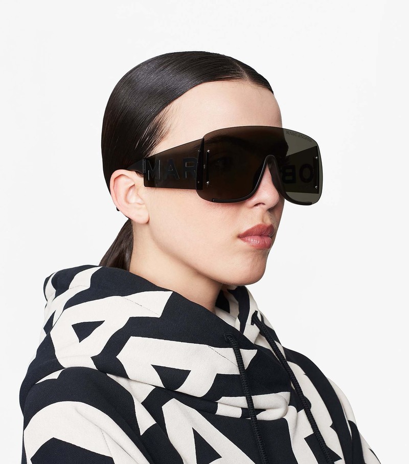 Women's Marc Jacobs Runway Monogram Shield Sunglasses Black | UAE-489325