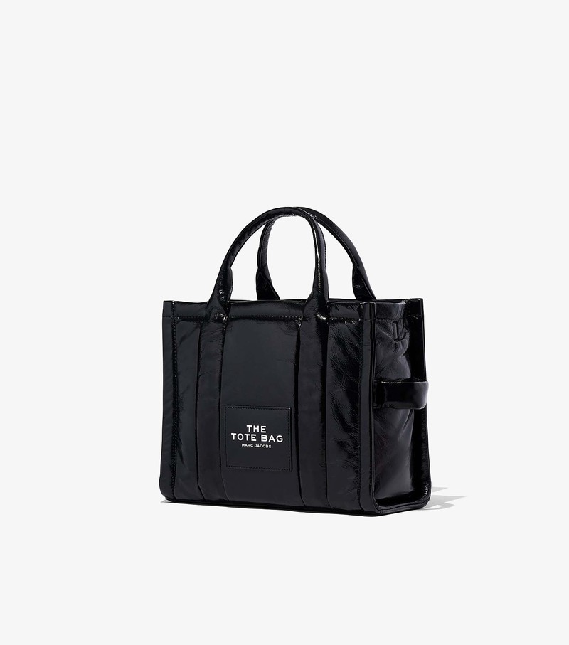 Women's Marc Jacobs Shiny Crinkle Medium Tote Bags Black | UAE-104352