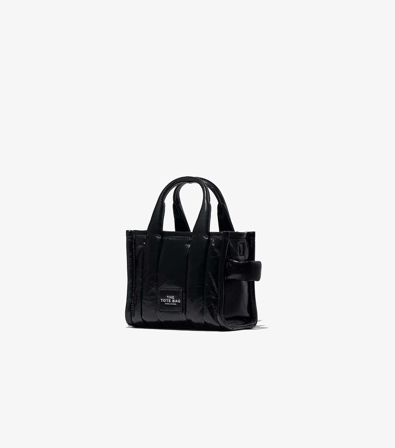 Women's Marc Jacobs Shiny Crinkle Micro Tote Mini Bags Black | UAE-058192