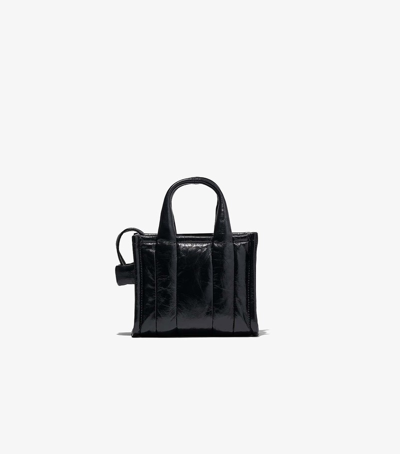 Women's Marc Jacobs Shiny Crinkle Micro Tote Mini Bags Black | UAE-058192