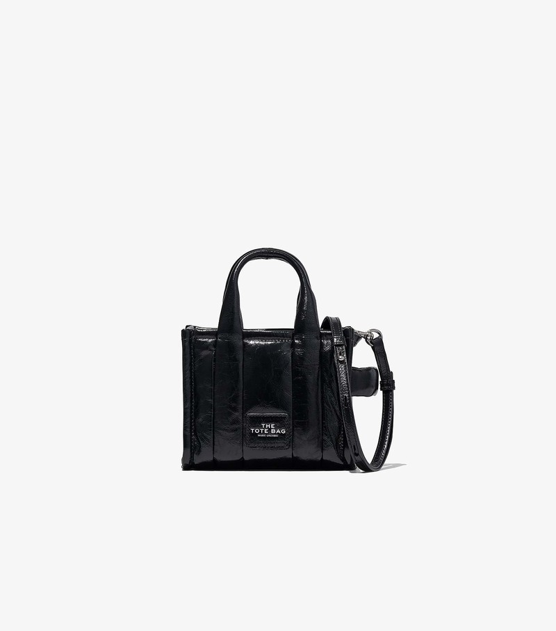 Women\'s Marc Jacobs Shiny Crinkle Micro Tote Mini Bags Black | UAE-058192