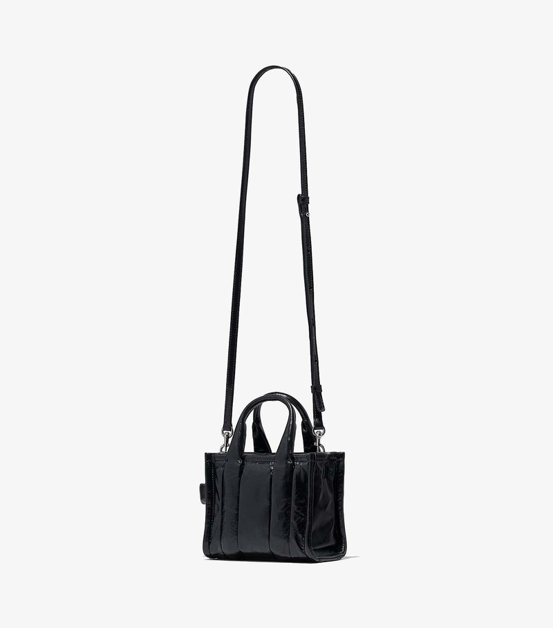 Women's Marc Jacobs Shiny Crinkle Micro Tote Bags Black | UAE-253971