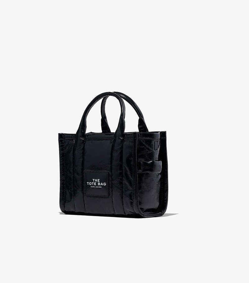 Women's Marc Jacobs Shiny Crinkle Mini Tote Bags Black | UAE-813956