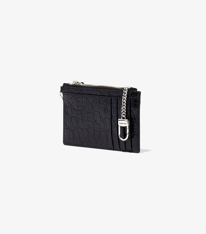 Women's Marc Jacobs Slim 84 Croc-Embossed Top Zip Wristlet Small Wallets Black | UAE-615493