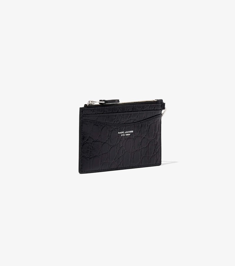 Women's Marc Jacobs Slim 84 Croc-Embossed Top Zip Wristlet Small Wallets Black | UAE-615493