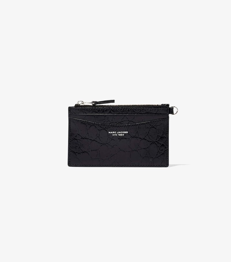 Women's Marc Jacobs Slim 84 Croc-Embossed Top Zip Wristlet Small Wallets Black | UAE-615493