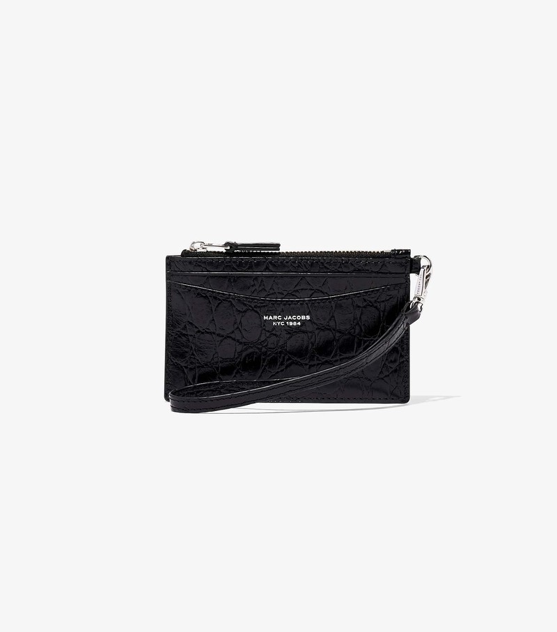 Women\'s Marc Jacobs Slim 84 Croc-Embossed Top Zip Wristlet Small Wallets Black | UAE-615493