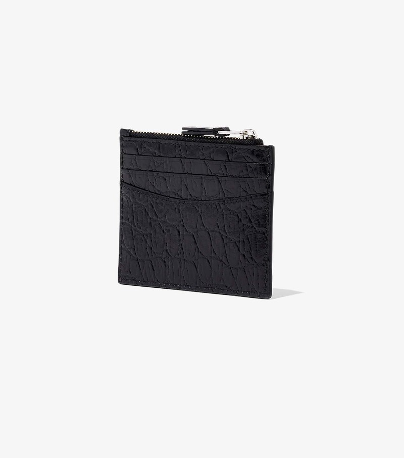 Women's Marc Jacobs Slim 84 Croc-Embossed Zip Card Case Black | UAE-680129