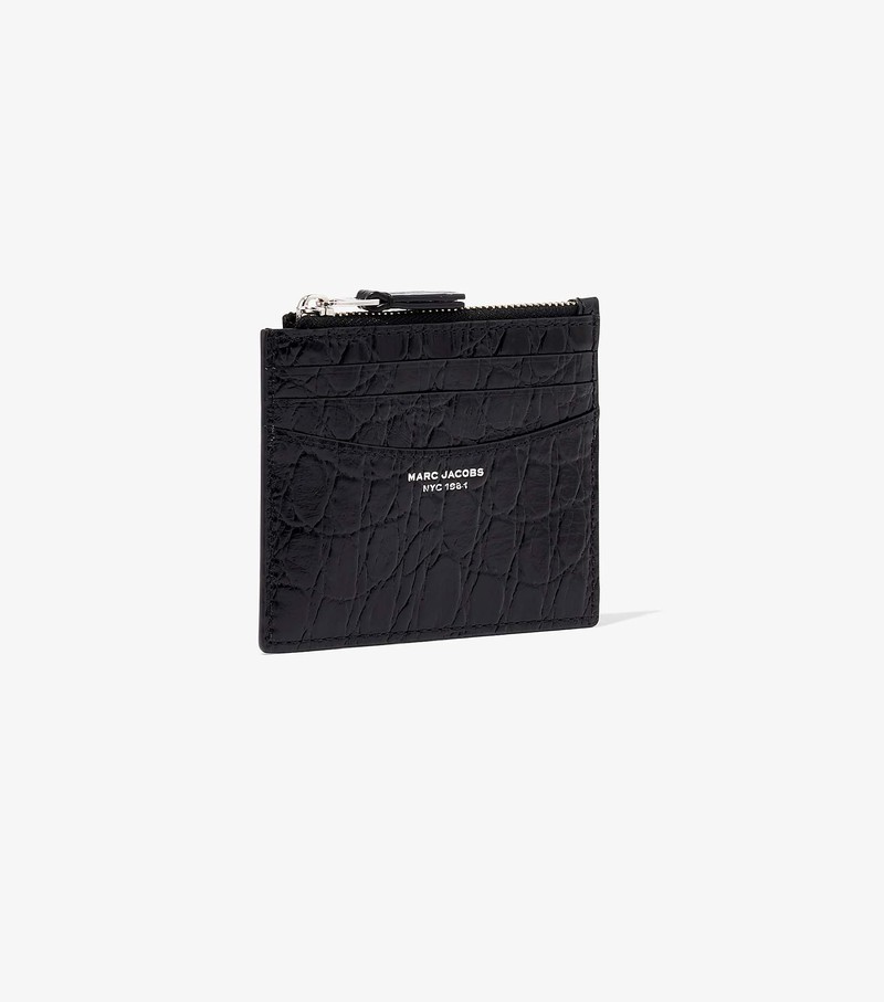 Women's Marc Jacobs Slim 84 Croc-Embossed Zip Card Case Black | UAE-680129