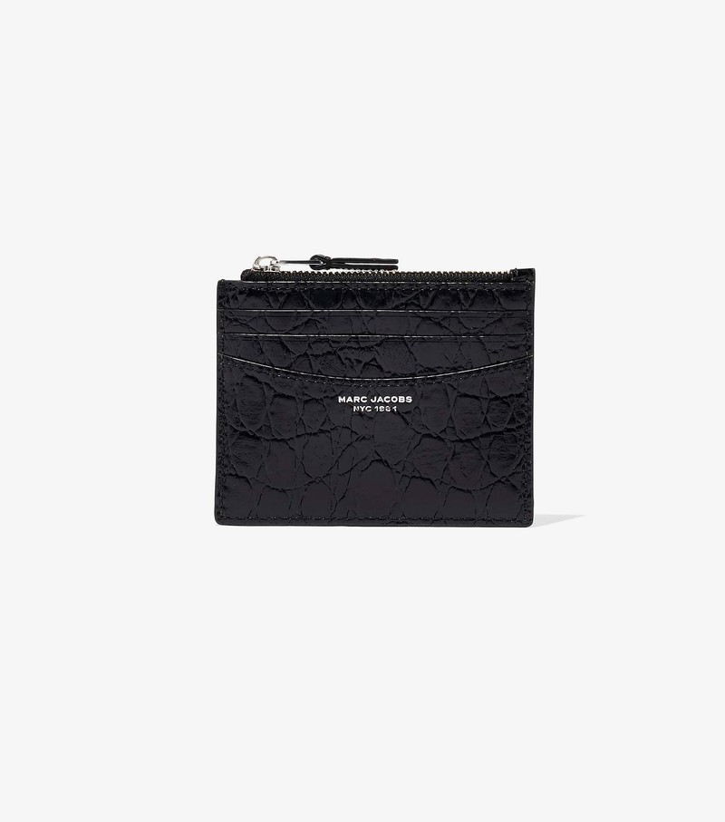 Women\'s Marc Jacobs Slim 84 Croc-Embossed Zip Card Case Black | UAE-680129