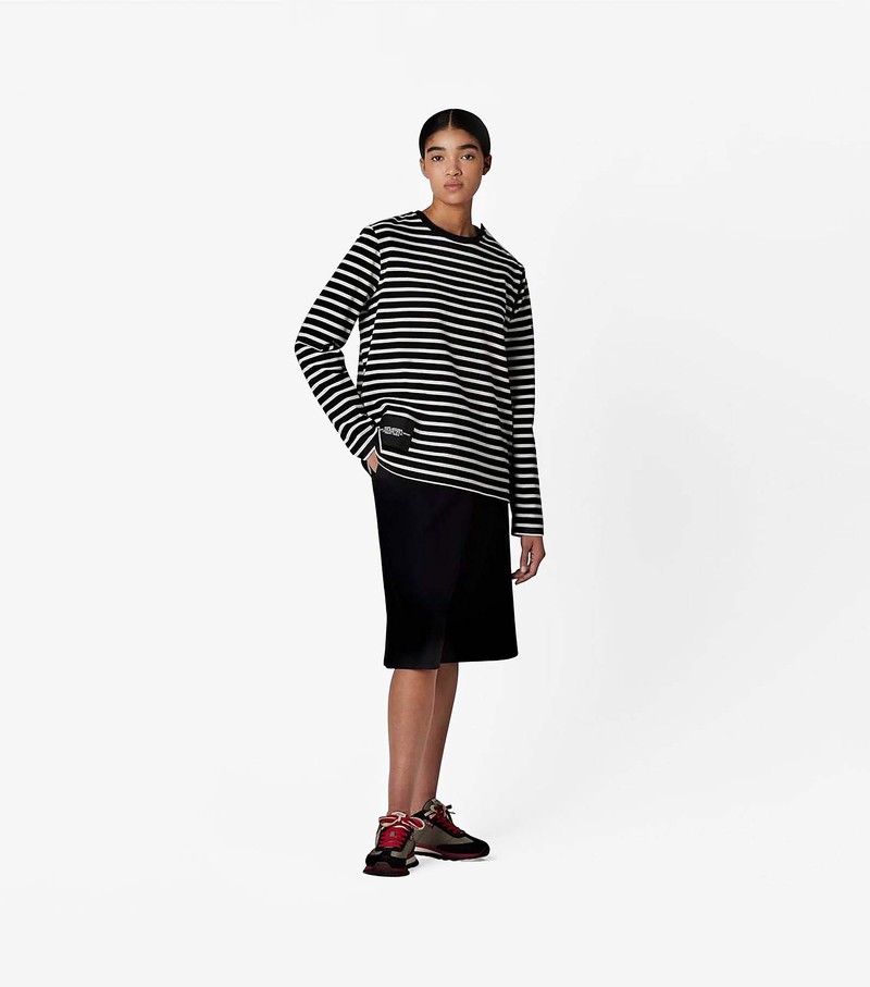 Women's Marc Jacobs Striped T Shirts Black / White | UAE-681945