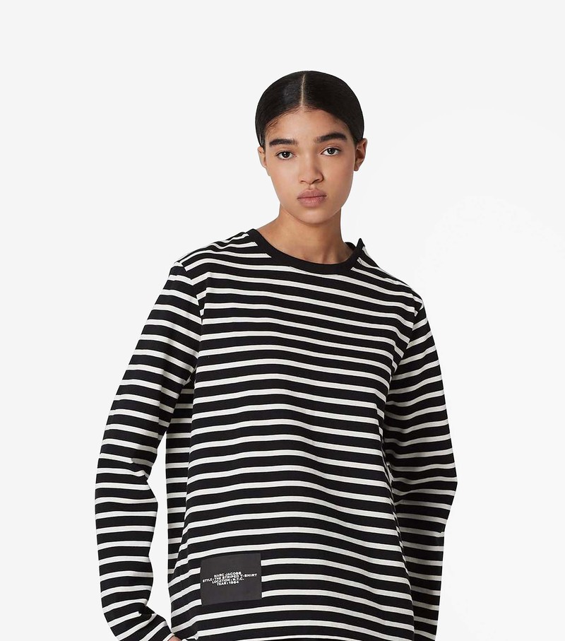 Women's Marc Jacobs Striped T Shirts Black / White | UAE-681945