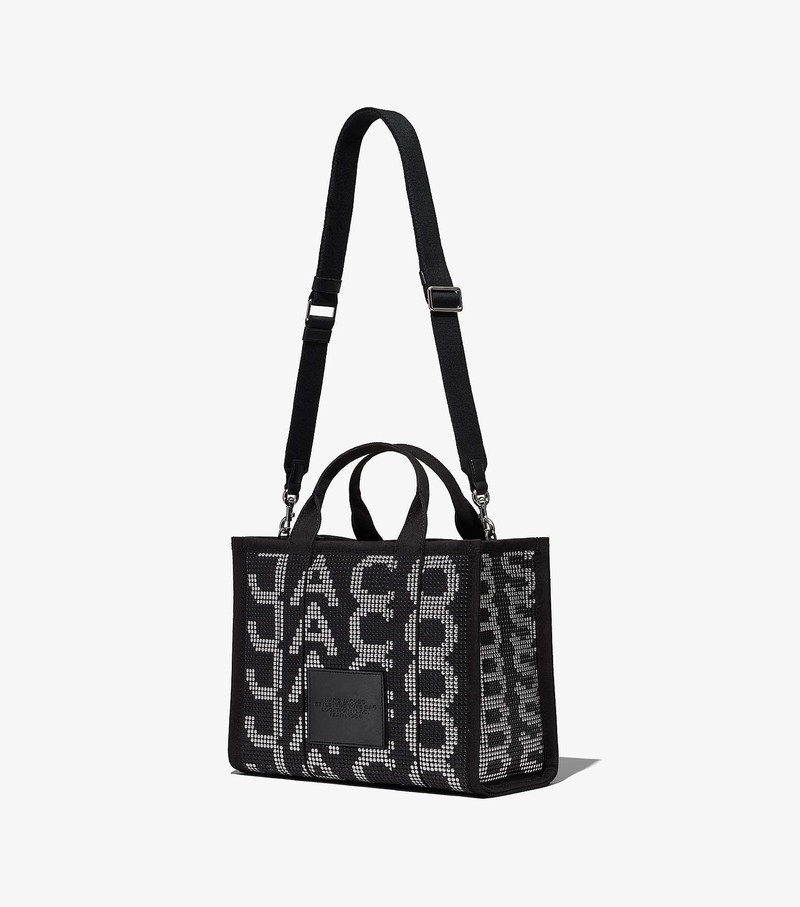 Women's Marc Jacobs Studded Monogram Medium Tote Bags Black / White | UAE-420978