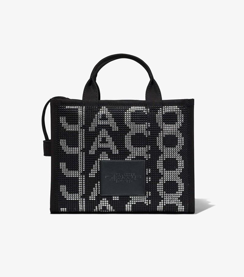 Women's Marc Jacobs Studded Monogram Medium Tote Bags Black / White | UAE-420978