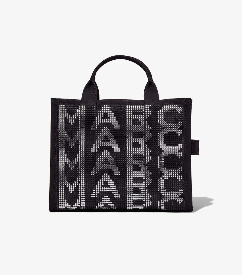 Women\'s Marc Jacobs Studded Monogram Medium Tote Bags Black / White | UAE-420978