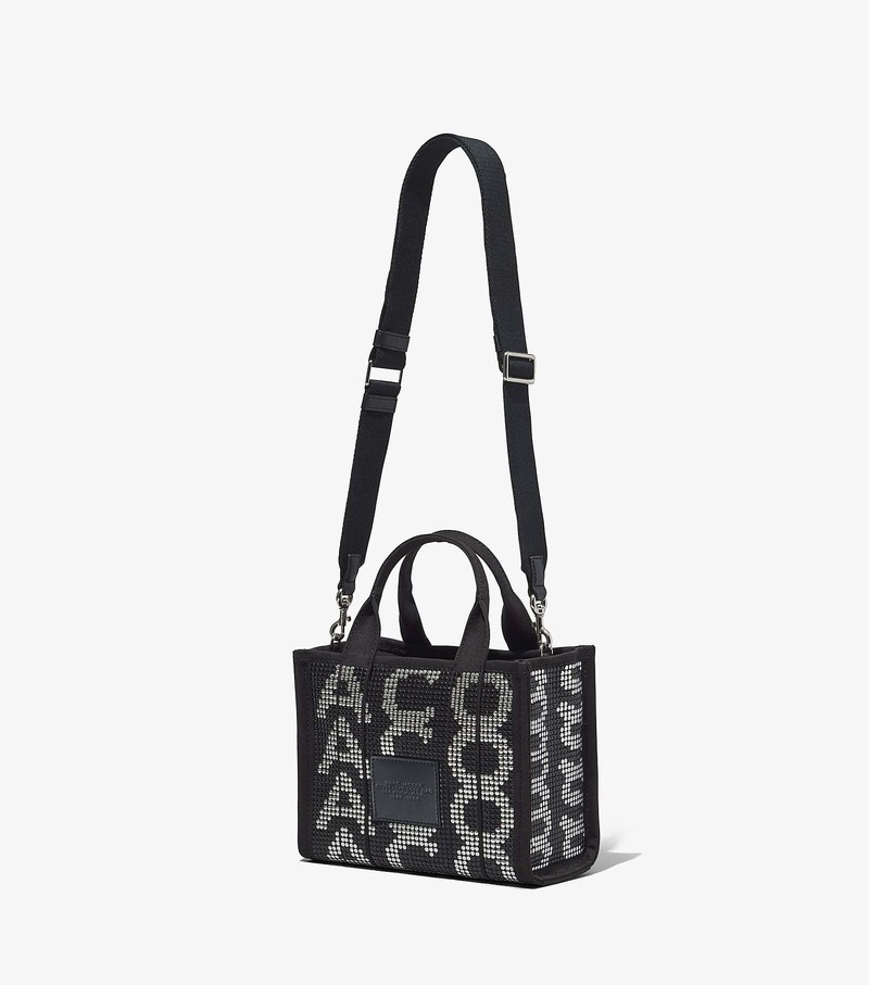 Women's Marc Jacobs Studded Monogram Mini Tote Bags Black / White | UAE-346085