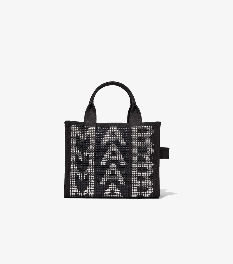 Women\'s Marc Jacobs Studded Monogram Mini Tote Bags Black / White | UAE-346085