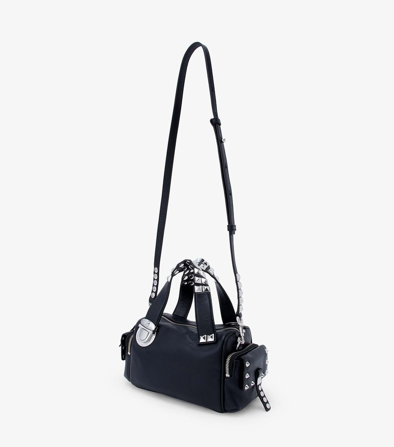 Women's Marc Jacobs Studded Pushlock Mini Satchel Bags Black | UAE-253084