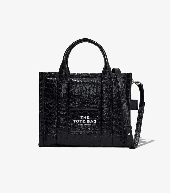 Women's Marc Jacobs Croc-Embossed Medium Tote Bags Black | UAE-893012