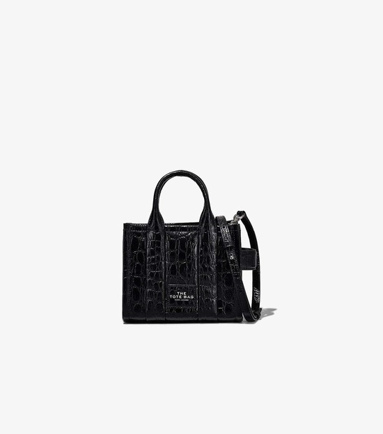 Women's Marc Jacobs Croc-Embossed Micro Tote Bags Black | UAE-384952