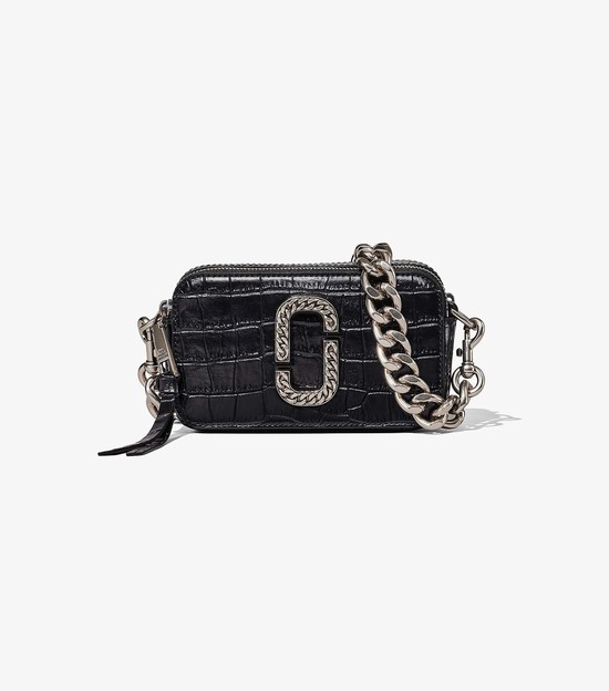 Women's Marc Jacobs Croc-Embossed Snapshot Crossbody Bags Black | UAE-928547