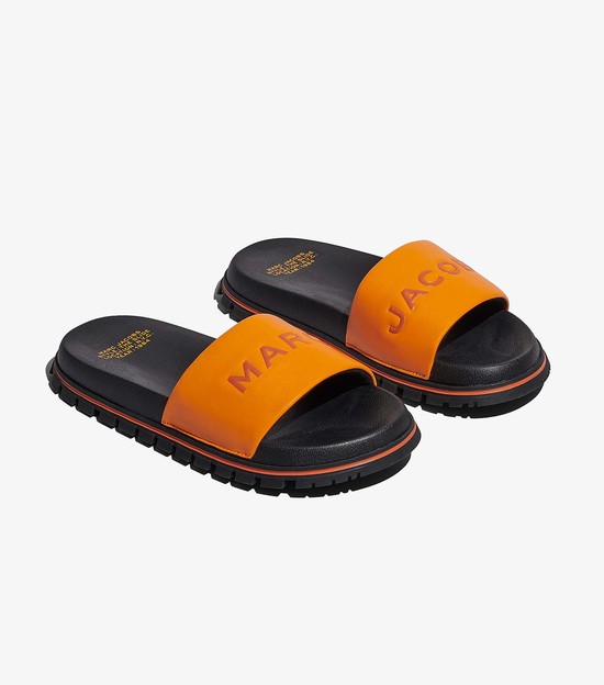 Women's Marc Jacobs Leather Sandals Orange / Black | UAE-716485