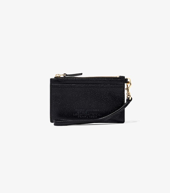 Women's Marc Jacobs Leather Top Zip Wristlet Small Wallets Black | UAE-108567