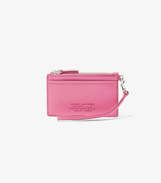 Women's Marc Jacobs Leather Top Zip Wristlet Small Wallets Pink | UAE-180564