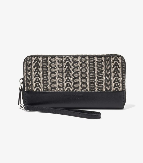 Women's Marc Jacobs Monogram Jacquard Continental Wristlet Large Wallets Black / White | UAE-496327