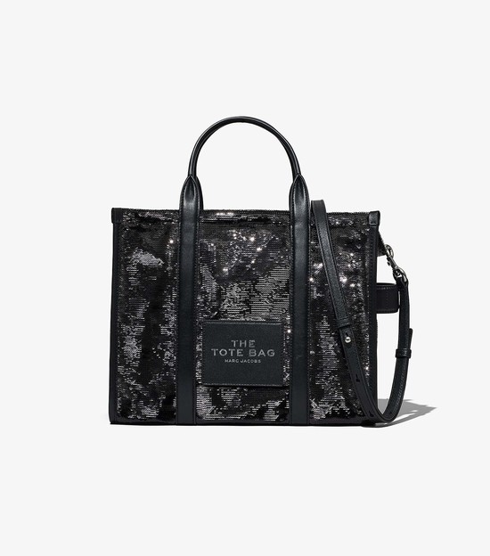 Women's Marc Jacobs Sequin Medium Tote Bags Black | UAE-408796